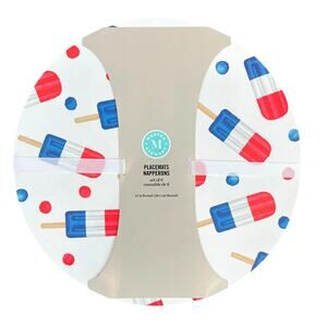 Set of 6 MARTHA STEWART Summer Red White & Blue Popsicle 15" Round Placemats NEW